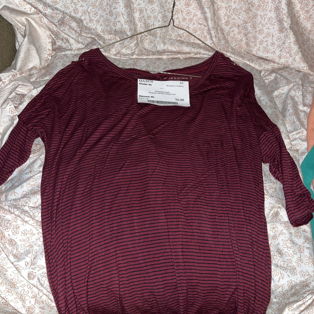 American Eagle Burgundy And Black Striped Shirt Xs